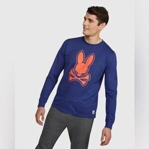 Psycho Bunny‎ Long Sleeve T-Shirt Men's Blue Crew Neck Graphic Logo Size 4/S